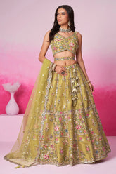 Mustard Net Embroidered and Sequin Beaded Lehenga